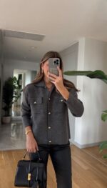 Gold Buttoned Flip Pocket Cardigan - Anthracite