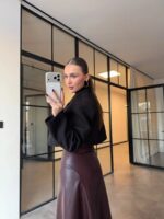 Midi leather skirt — Burgundy - Image 3