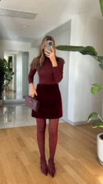 Bunny Straight Cut Velvet Skirt - Claret Red