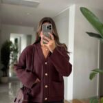 Diana pocket Buttoned Cardigan— Cherry One size