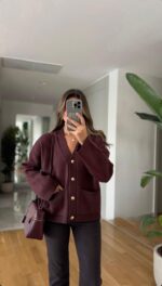 Diana pocket Buttoned Cardigan— Cherry One size