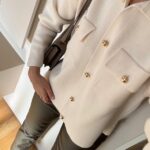 Gold Buttoned Flip Pocket Cardigan - Off-White