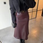 Midi leather skirt — Burgundy