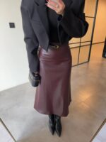 Midi leather skirt — Burgundy