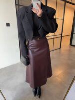 Midi leather skirt — Burgundy - Image 2
