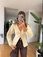 Mng Gold Zippered Knitwear Cardigan