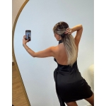 Backless Tied Satin Mini Dress—Black - Image 2