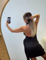 Backless Tied Satin Mini Dress—Black - Image 2