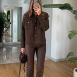 Gold Buttoned Flip Pocket Cardigan - Brown