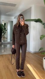 Gold Buttoned Flip Pocket Cardigan - Brown