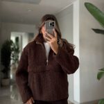 Teddy Half-Zip Pullover—Brown