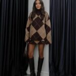 Camel caridi baklava patterned skirt sweater set