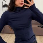 Half fisherman long sleeve bodysuit Navy Blue