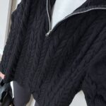 Zippered braided premium sweater —Black