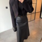 Midi leather skirt — Black