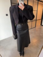 Midi leather skirt — Black