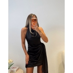 Backless Tied Satin Mini Dress—Black - Image 4