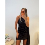 Backless Tied Satin Mini Dress—Black - Image 3