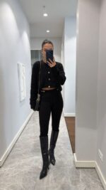 Gold Buttoned black Tights