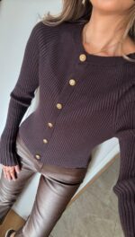Spanish Sleeve Knitwear Cardigan - Brown - Image 2