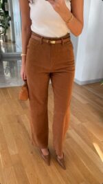 Tosy High Waist Suede Pants - Camel - Image 2