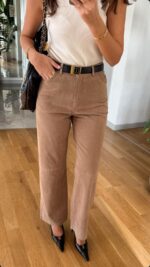 Tosy High Waist Suede Pants -Beige - Image 2