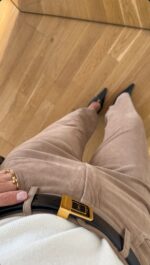 Tosy High Waist Suede Pants -Beige - Image 3