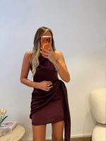 Backless Tied Satin Mini Dress—Burgundy - Image 3