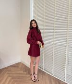 Foulard Satin Dress—Burgundy - Image 2