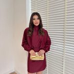 Foulard Satin Dress—Burgundy