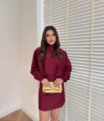 Foulard Satin Dress—Burgundy