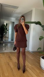 Watermelon Sleeve Pocket Dress – Brown