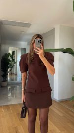 Watermelon Sleeve Pocket Dress – Brown - Image 2