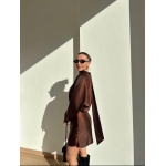 Long Sleeve Satin Tie Dress Brown - Image 2