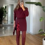 Sequin Detailed Mini Skirt - Claret Red