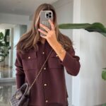 Gold Buttoned Flip Pocket Cardigan - Cherry