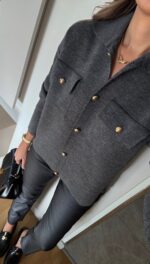 Gold Buttoned Flip Pocket Cardigan - Anthracite - Image 2