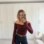 Claret Red shoulders open gathered