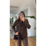 Gold Buttoned Flip Pocket Cardigan - Brown - Image 2