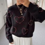 Red stones heart sweater