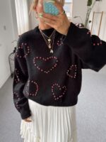 Red stones heart sweater