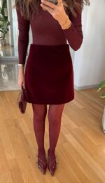 Bunny Straight Cut Velvet Skirt - Claret Red - Image 2