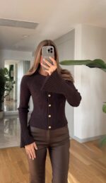 Spanish Sleeve Knitwear Cardigan - Brown