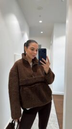 Teddy Half-Zip Pullover—Brown - Image 2