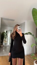 Tail Draped Padded Dress – Black - Image 3