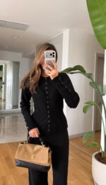 Eyelet Detail Knitwear Set - Black - Image 4