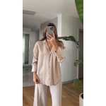 Regina Satin Shirt - Beige - Image 3