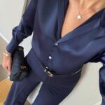 Regina Satin Shirt - Navy Blue