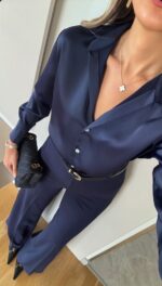 Regina Satin Shirt - Navy Blue