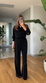 Stone Detailed Shirt Pants Set - Black - Image 4